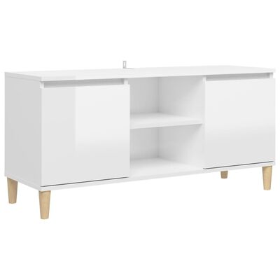 vidaXL tv-bord med massive træben 103,5x35x50 cm hvid højglans