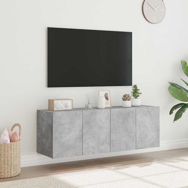 vidaXL v&aelig;gh&aelig;ngte tv-borde 2 stk. med LED-lys 60x35x41 cm betongr&aring;