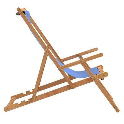 vidaXL foldbar strandstol massivt teaktræ blå