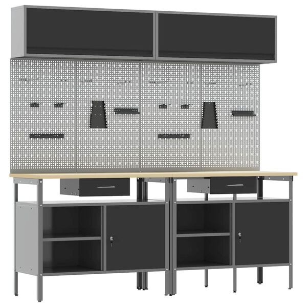 vidaXL Arbejdsbænk sæt med skuffe 8 pcs Sort 200 x 55 x 200 cm Stål