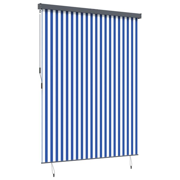 vidaXL Rullegardin Stribet Bl&aring; og Hvid 200 x 250 cm Stof og Aluminium