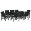 vidaXL Have Spisebordss&aelig;t med pude 9 pcs Sort polyrattan