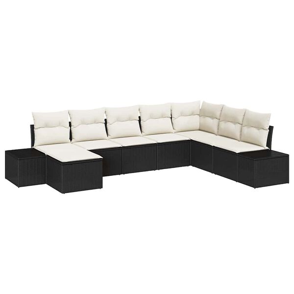 vidaXL Havesofa S&aelig;t med pude 8 pcs Sort og Cream polyrattan