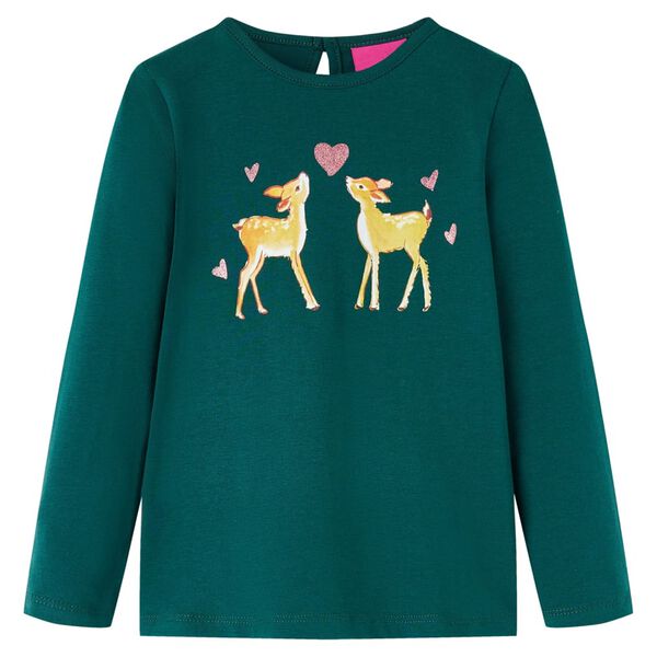 Lang&aelig;rmet T-shirt til b&oslash;rn str. 128 m&oslash;rkegr&oslash;n