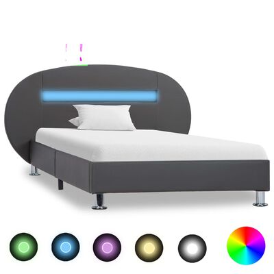 vidaXL sengestel med LED 90x200 cm kunstlæder grå