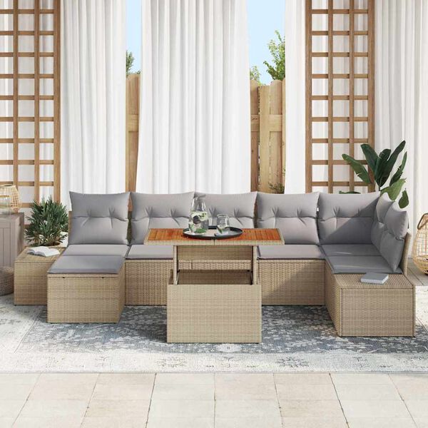 vidaXL Havesofa S&aelig;t med opbevaring 8 pcs Beige Poly rattan