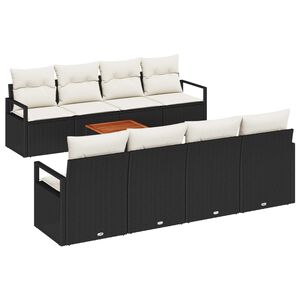 vidaXL Havesofa S&aelig;t med pude 9 pcs Sort polyrattan