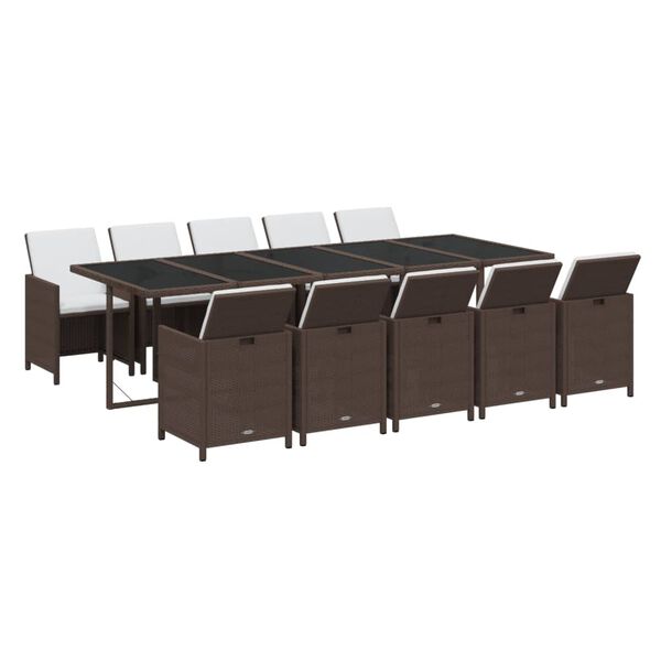 vidaXL spisebordss&aelig;t til haven med hynder 11 dele polyrattan brun