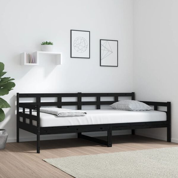 vidaXL daybed massivt fyrretræ sort 90x190 cm