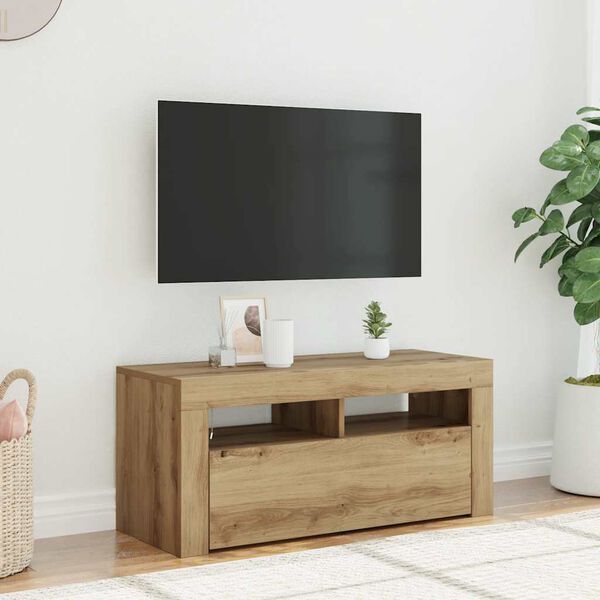 vidaXL tv-bord med LED-lys 90x35x40 cm konstrueret tr&aelig; kunsteg