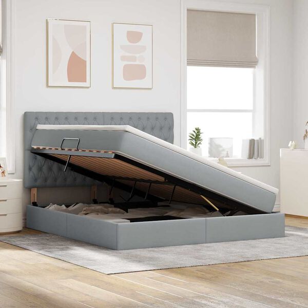 vidaXL Seng med opbevaring og madras Lysegr&aring; 160 x 200 cm Polyester