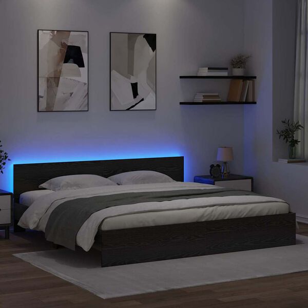 vidaXL Sengestel med hovedg&aelig;rde Sort eg 200 x 200 cm Konstrueret tr&aelig;