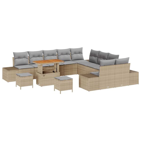 vidaXL Havesofa S&aelig;t med pude med opbevaring 13 pcs Beige Poly rattan