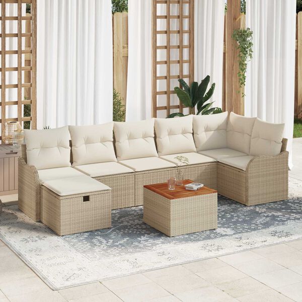 vidaXL Havesofa S&aelig;t med pude med opbevaring 8 pcs Beige Poly rattan