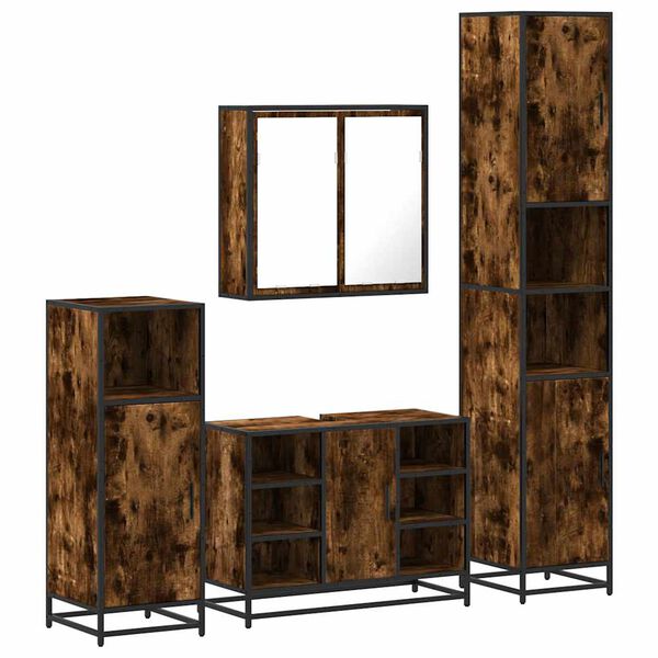 vidaXL m&oslash;bels&aelig;t til badev&aelig;relse 4 dele konstrueret tr&aelig; r&oslash;get sonoma-eg