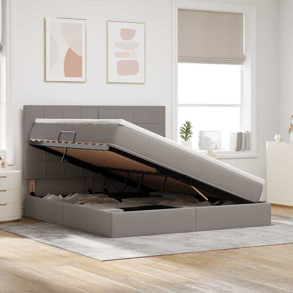 vidaXL Seng med opbevaring og madras Gr&aring;brun 180 x 200 cm Polyester