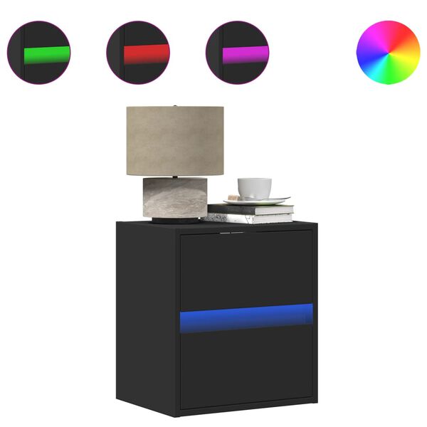 vidaxL v&aelig;gh&aelig;ngte sengeborde 2 stk. med LED-lys sort