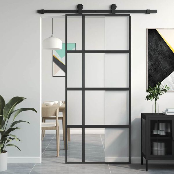 vidaXL skyded&oslash;r 90x205 cm h&aelig;rdet glas og aluminium sort