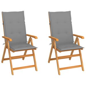 vidaXL havestole 2 stk. med gr&aring; hynder massivt teaktr&aelig;