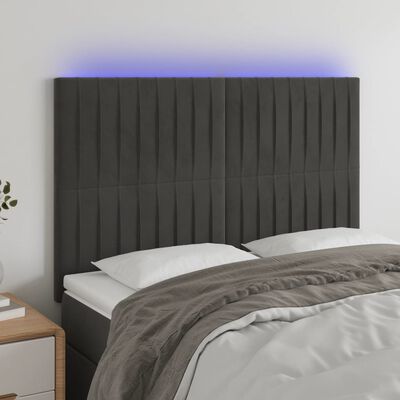 vidaXL sengegavl med LED-lys 144x5x118/128 cm fløjl mørkegrå