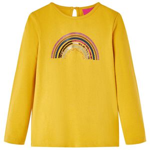 Lang&aelig;rmet T-shirt til b&oslash;rn str. 92 okkergul