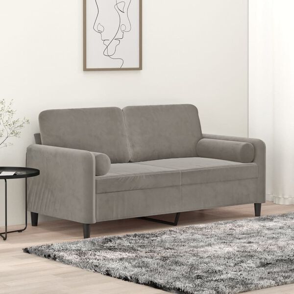 vidaXL 2-personers sofa med puder og hynder 140 cm velour lysegr&aring;