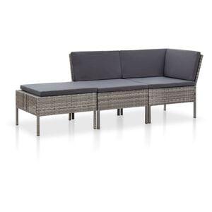 vidaXL havelounges&aelig;t 3 dele med hynder polyrattan gr&aring;