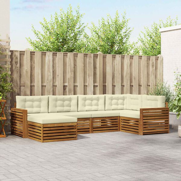 vidaXL Udend&oslash;rs sofagruppe med pude 6 pcs Naturlig og Fl&oslash;de