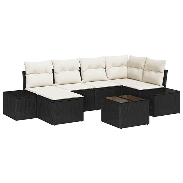 vidaXL Havesofa S&aelig;t med pude 6 pcs Sort og Cream polyrattan