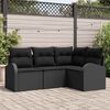 vidaXL Havesofa Sæt med pude med opbevaring 4 pcs Sort polyrattan