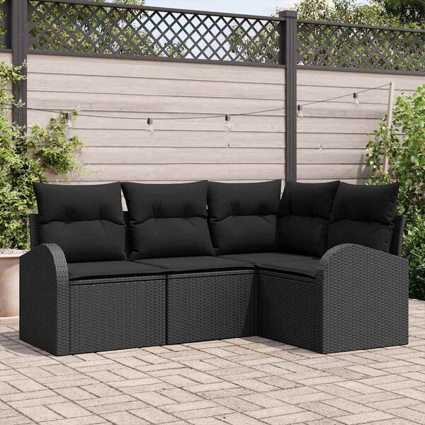 vidaXL Havesofa Sæt med pude med opbevaring 4 pcs Sort polyrattan