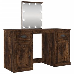 vidaXL makeupbord med LED-lys 130x50x132,5 cm r&oslash;get egetr&aelig;sfarve