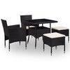 vidaXL udend&oslash;rs spisebordss&aelig;t 5 dele polyrattan og glas sort