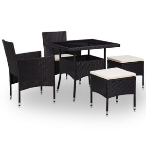 vidaXL udend&oslash;rs spisebordss&aelig;t 5 dele polyrattan og glas sort