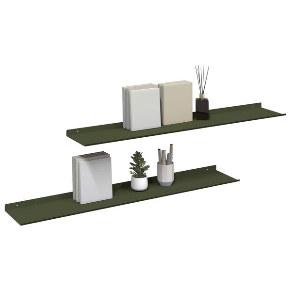 vidaXL Sv&aelig;vende hylde 2 pcs Oliven gr&oslash;n 100 x 18 x 2,5 cm St&aring;l