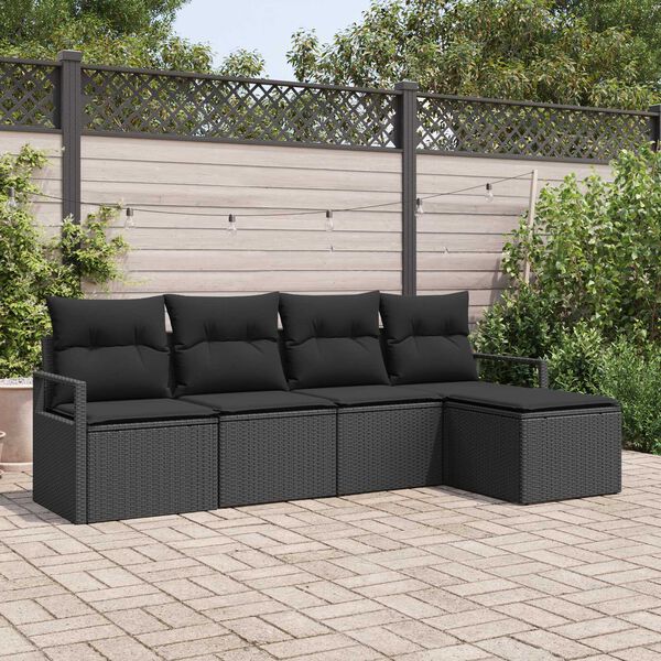 vidaXL Sofa S&aelig;t med pude 5 pcs Sort polyrattan