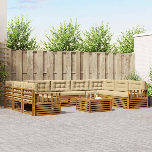 vidaXL Sofas&aelig;t med pude 10 pcs Naturlig og Beige Massivt Akacietr&aelig;