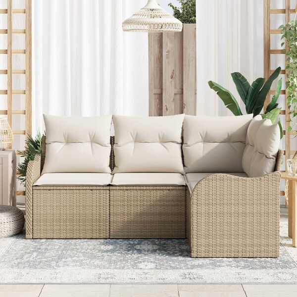 vidaXL Havesofa S&aelig;t 4 pcs Beige polyrattan