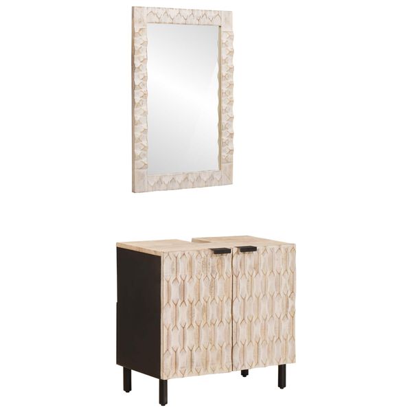 vidaXL Badev&aelig;relsess&aelig;t med d&oslash;r Hvid Vask Finish Massivt mangotr&aelig;