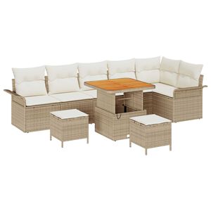 vidaXL Havesofa Sæt med pude 9 pcs Beige polyrattan