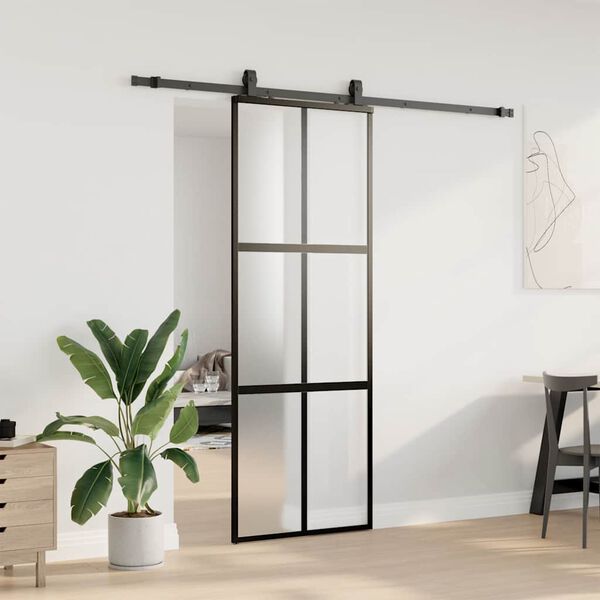 vidaXL skyded&oslash;r med hardwares&aelig;t 76x205 cm h&aelig;rdet glas sort