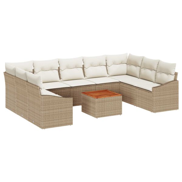vidaXL Havesofa Sæt med opbevaring 10 pcs Beige og creme polyrattan