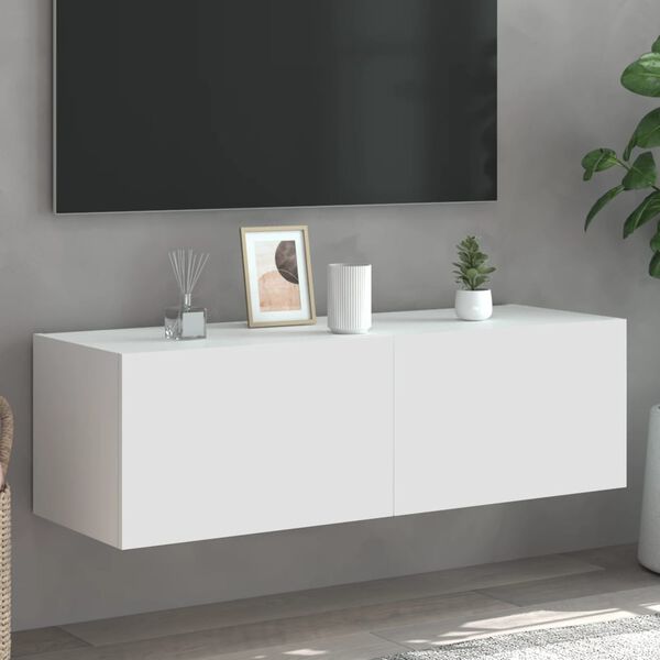 vidaXL v&aelig;gh&aelig;ngt tv-bord med LED-lys 100x35x31 cm hvid