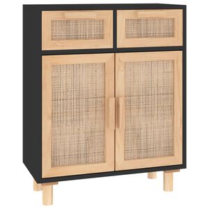 vidaXL sk&aelig;nk 60x30x75 cm massivt fyrretr&aelig; og naturlig rattan sort