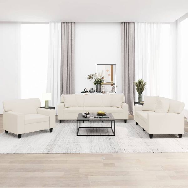 vidaXL sofas&aelig;t 3 dele med puder og hynder kunstl&aelig;der cremefarvet