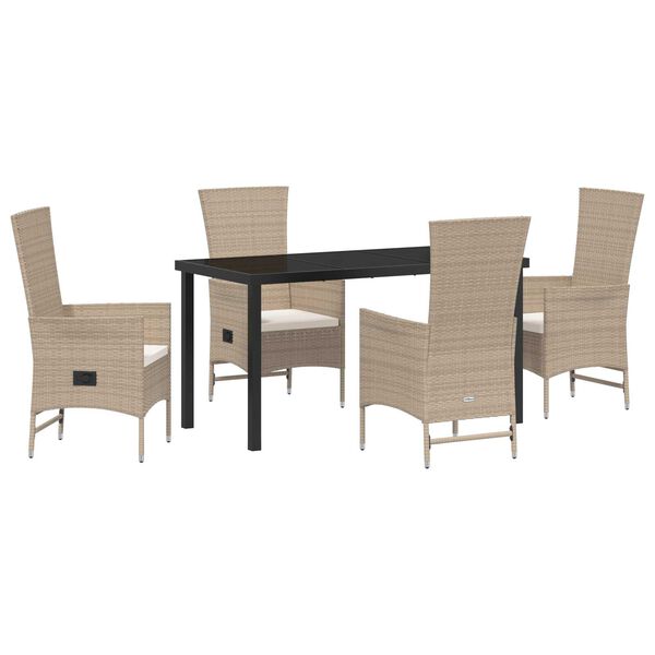 vidaXL Have Spisebordss&aelig;t med pude 5 pcs Beige polyrattan