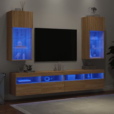 vidaXL tv-borde med LED-lys 2 stk. 40,5x30x90 cm sonoma-eg