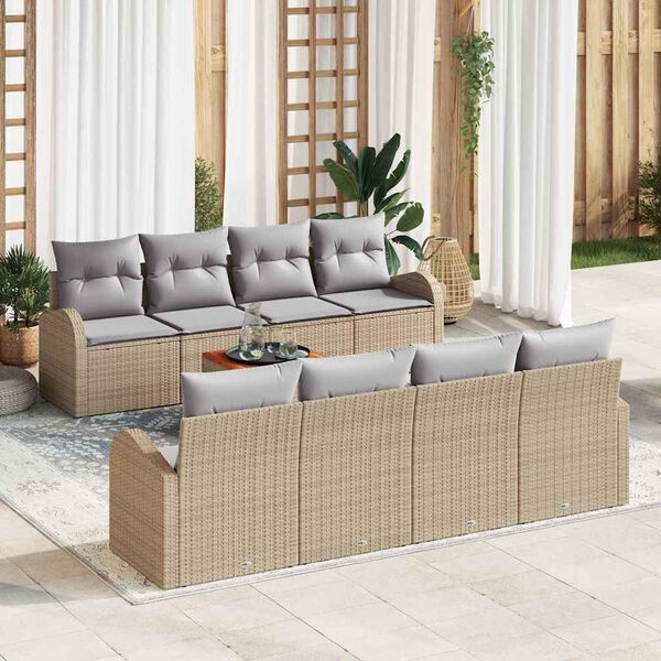 vidaXL Havesofa Sæt med pude 9 pcs Beige polyrattan