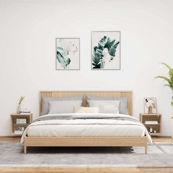 vidaXL sengebord 2 stk. med LED-lys v&aelig;gh&aelig;ngt sonoma-eg