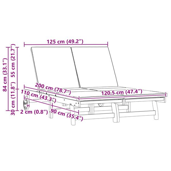 vidaXL Solstol 2-person Brun 63 x 199 x 85 cm Massivt Akacietr&aelig;